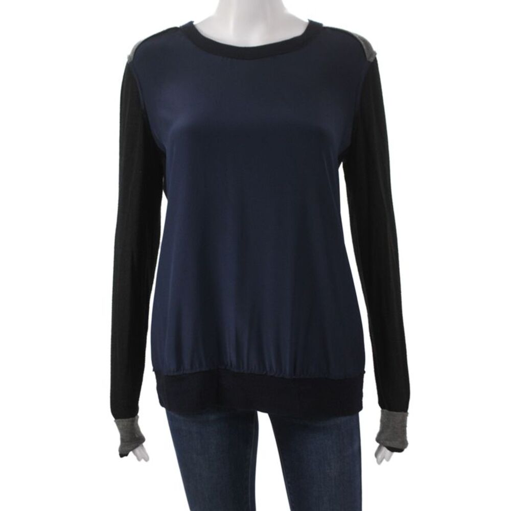 Bailey 44 Unisex Dark Blue Silk Crewneck Long Sleeve Pullover Sweater Size M